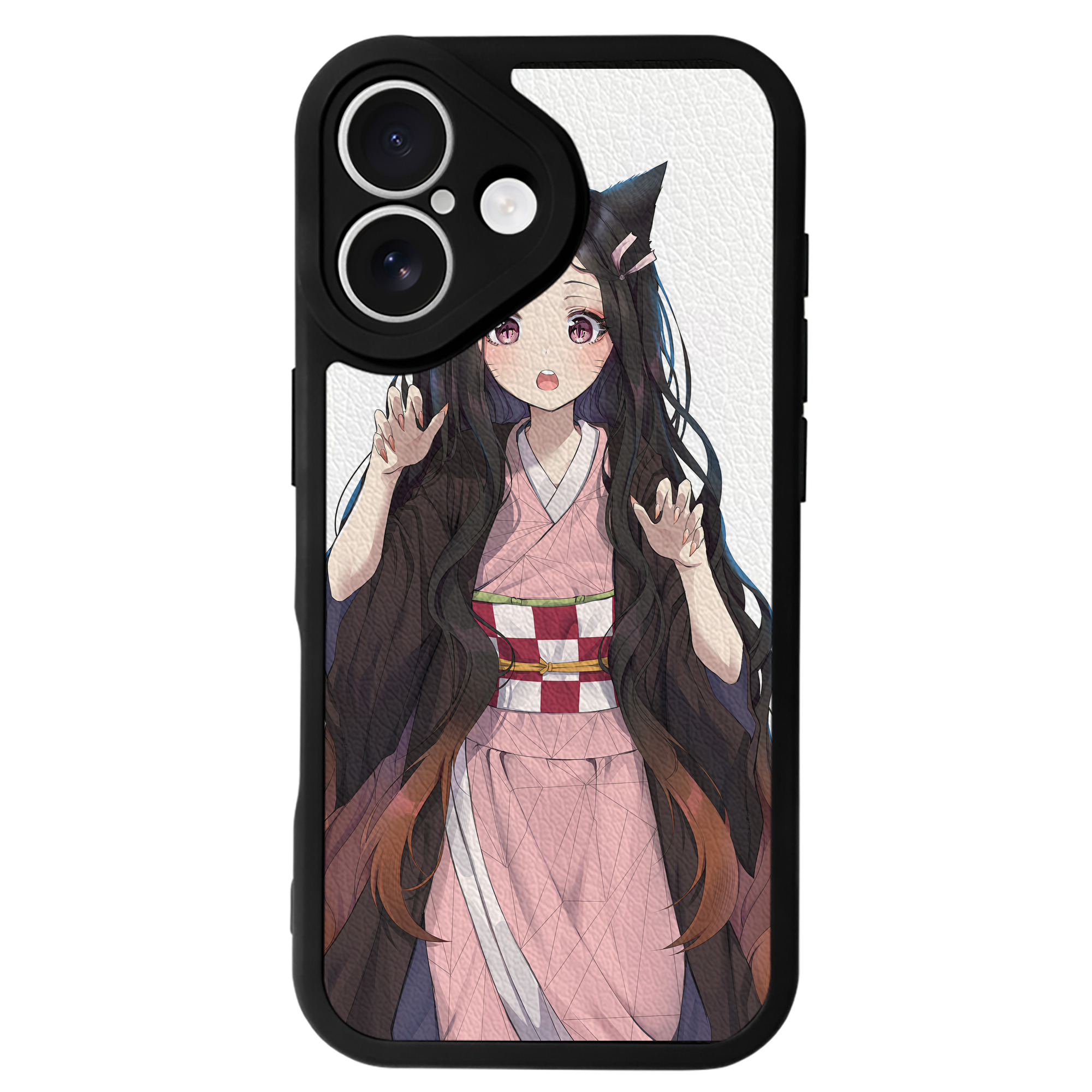 （画像用） 鬼滅の刃（きめつのやいば）竈門 禰󠄀豆子／かまど ねずこ Kamado Nezuko 【iPhone 16シリーズ対応】シリコンスマホケース（レザー調） 材質：シリコン